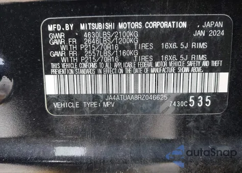 2024 Mitsubishi Eclipse Cross Es S-Awc from USA, damaged, VIN JA4ATUAA8RZ046625